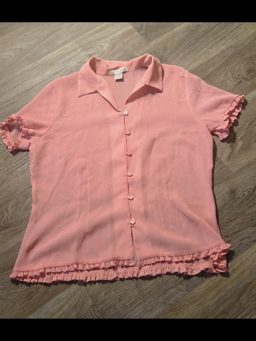 Notations Pink Short-Sleeve Ruffle Button-Down Top